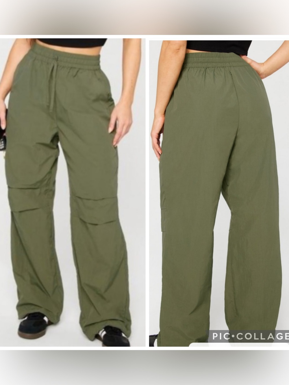 Fabletics Woven Crinkle Pants Olive green Wide-Leg Utility Pants